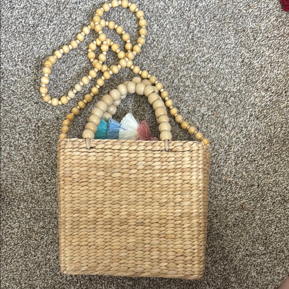 Woven Straw Bag with Beaded Strap and Tassels - Picture 2 of 6